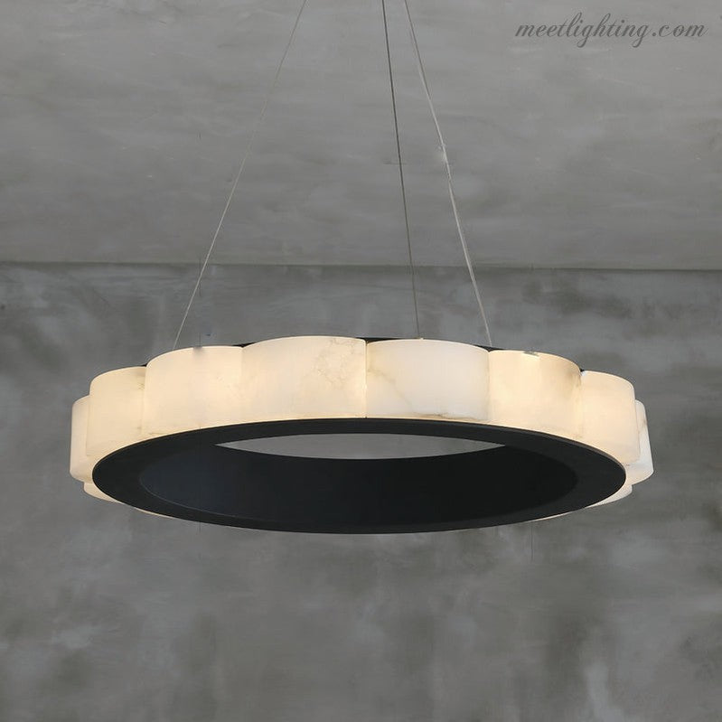 Moden Alabaster Round Chandelier Black-MEET LIGHTING
