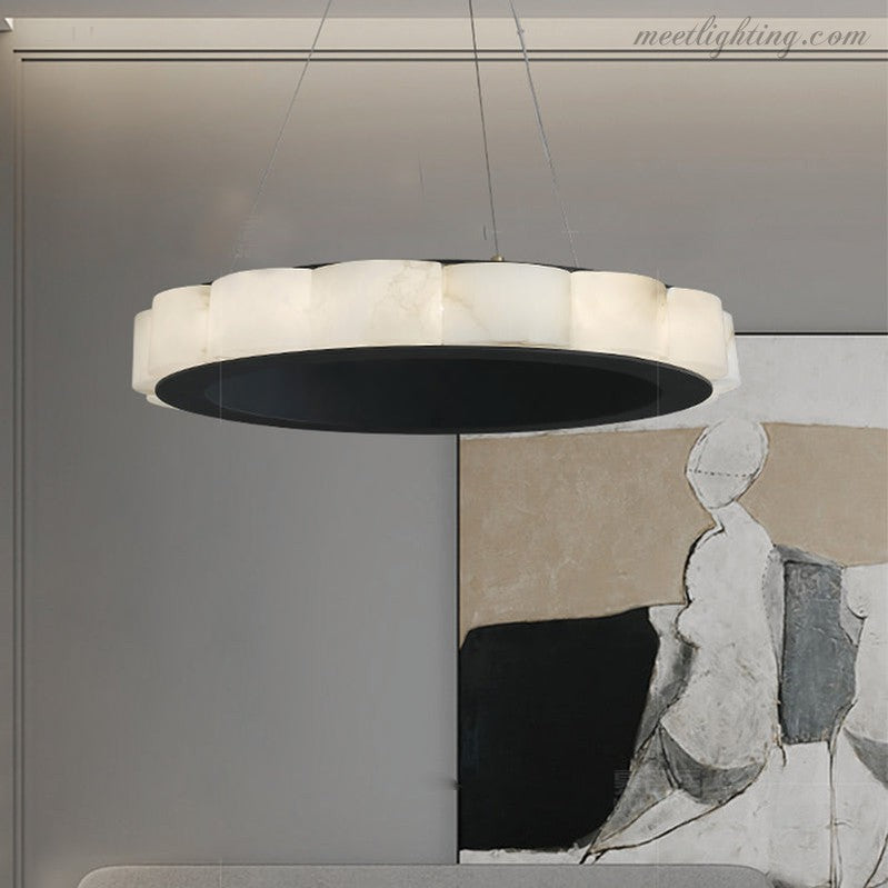 Moden Alabaster Round Chandelier Black-MEET LIGHTING