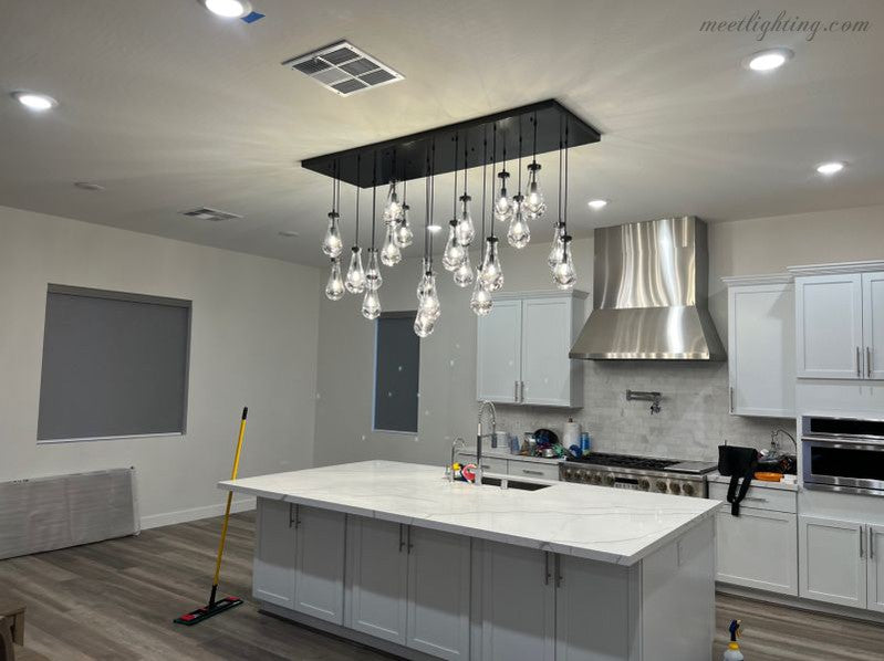 Modern Raindrop Crystal Chandelier with Rectangular Canopy-Meet Lighting