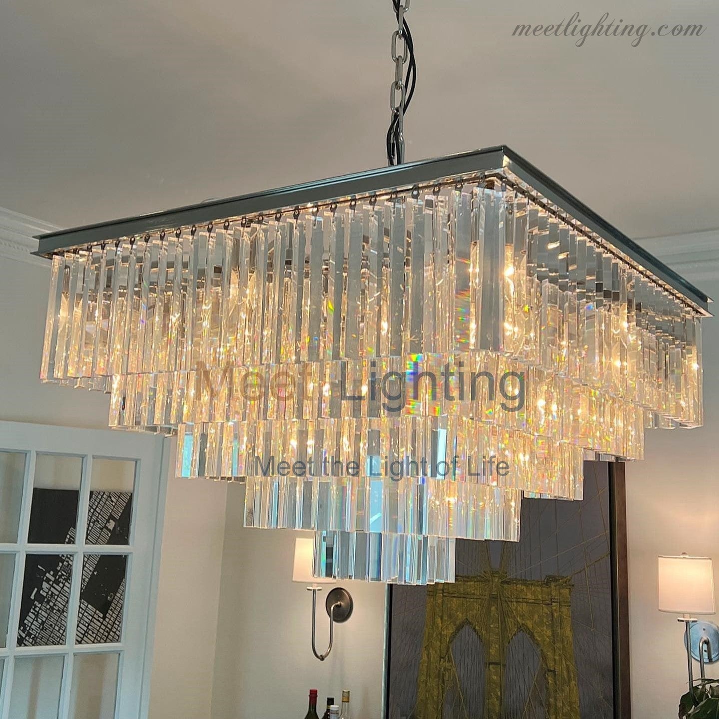 Odeom 3-Layer Crystal Square Chandelier 22"-MEET LIGHTING