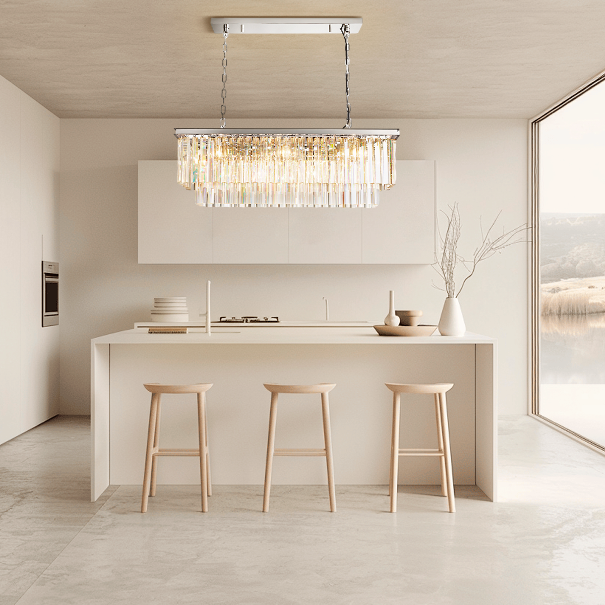 Odeon Crystal 2-Layer Rectangle Chandelier-Meet Lighting