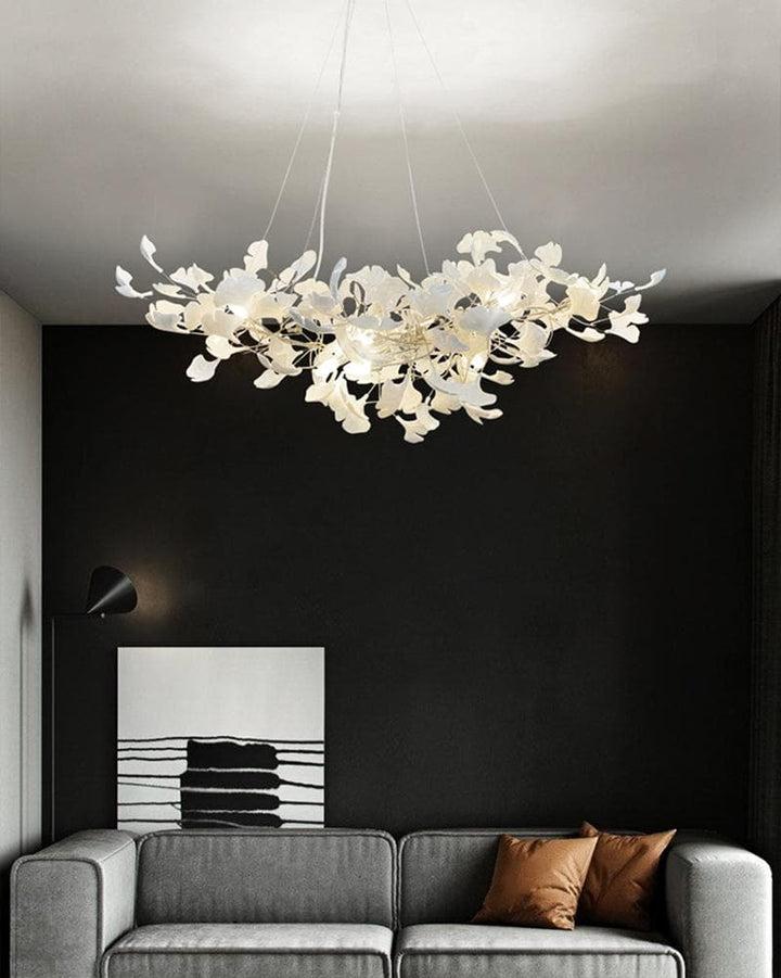 Modern Porcelain Linear Gold Ginkgo Chandelier For Living Room Dining Room-MEET LIGHTING