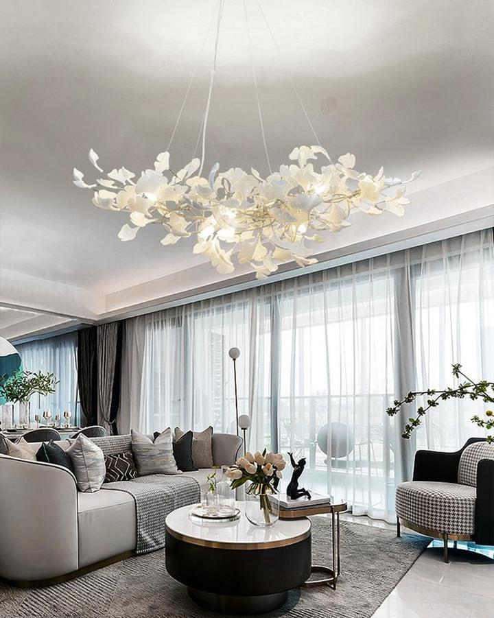 Modern Porcelain Linear Gold Ginkgo Chandelier For Living Room Dining Room-MEET LIGHTING
