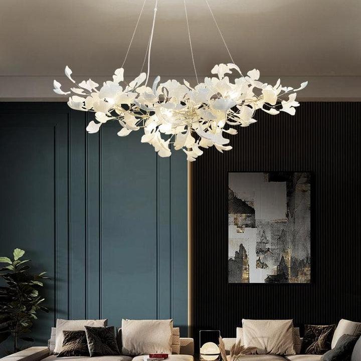Modern Porcelain Linear Gold Ginkgo Chandelier For Living Room Dining Room-MEET LIGHTING