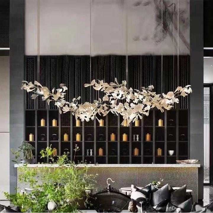 Modern Porcelain Linear Gold Ginkgo Chandelier For Living Room Dining Room-MEET LIGHTING