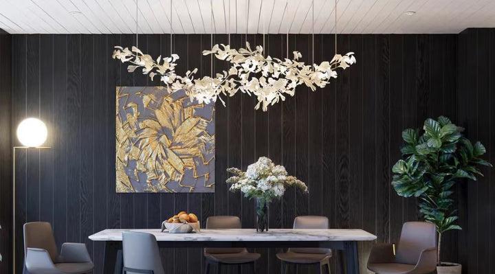 Modern Porcelain Linear Gold Ginkgo Chandelier For Living Room Dining Room-MEET LIGHTING