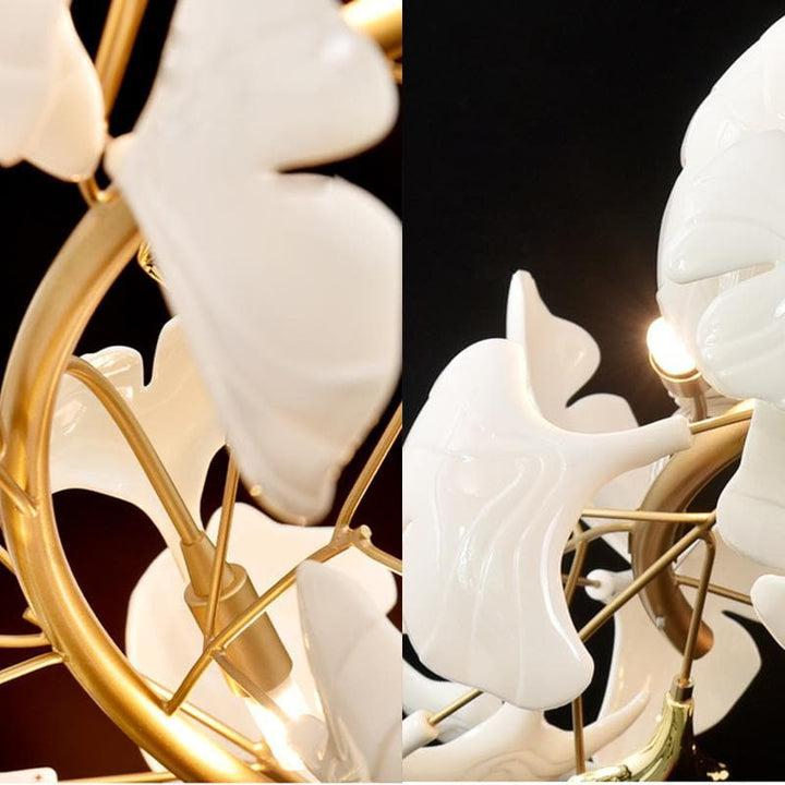 Modern Porcelain Linear Gold Ginkgo Chandelier For Living Room Dining Room-MEET LIGHTING