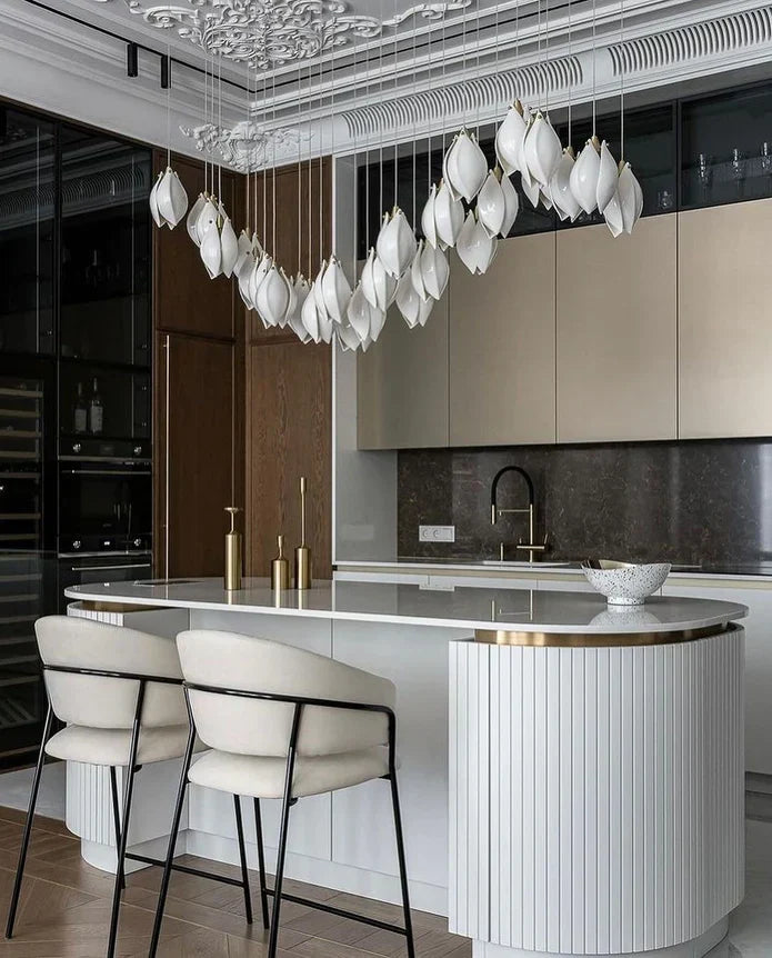 Nordic Magnolia Flower Ceramics Chandelier with Rectangular Canopy-MEET LIGHTING