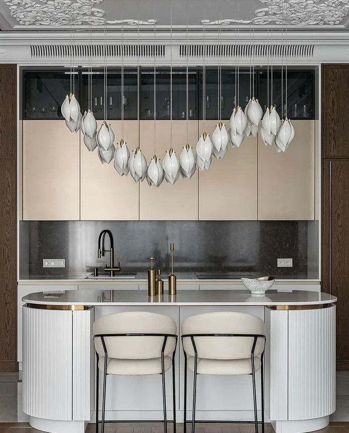 Nordic Magnolia Flower Ceramics Chandelier with Rectangular Canopy-MEET LIGHTING