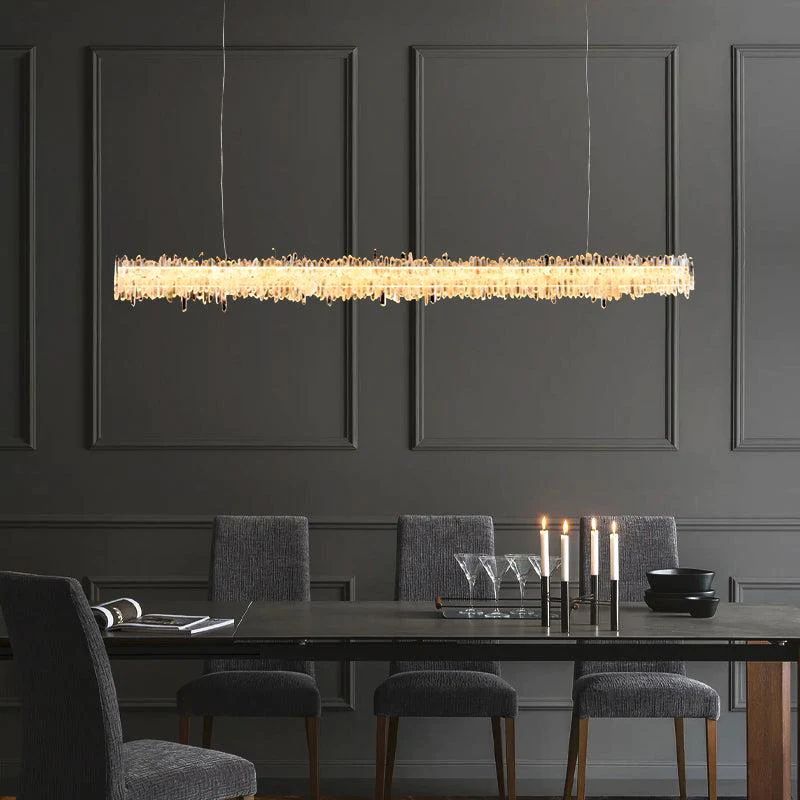 Rose Rock Crystal Chandelier Modern Linear Chandelier-MEET LIGHTING