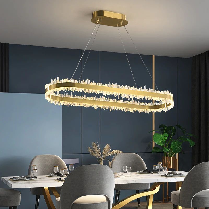 Rose Rock Crystal Oval Chandelier Elegant Lighting Fixtures-MEET LIGHTING