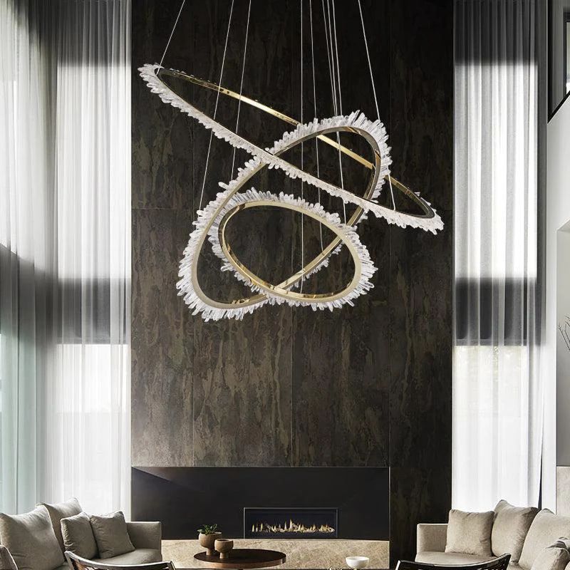 Rose Rock Crystal Ring Chandelier Contemporary Chandelie Staircase-MEET LIGHTING