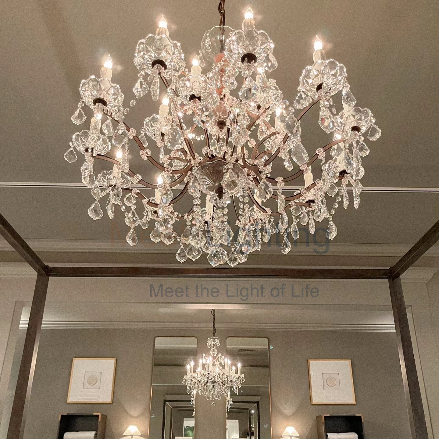 Rococo Iron & Crystal Round Chandelier 33"-MEET LIGHTING