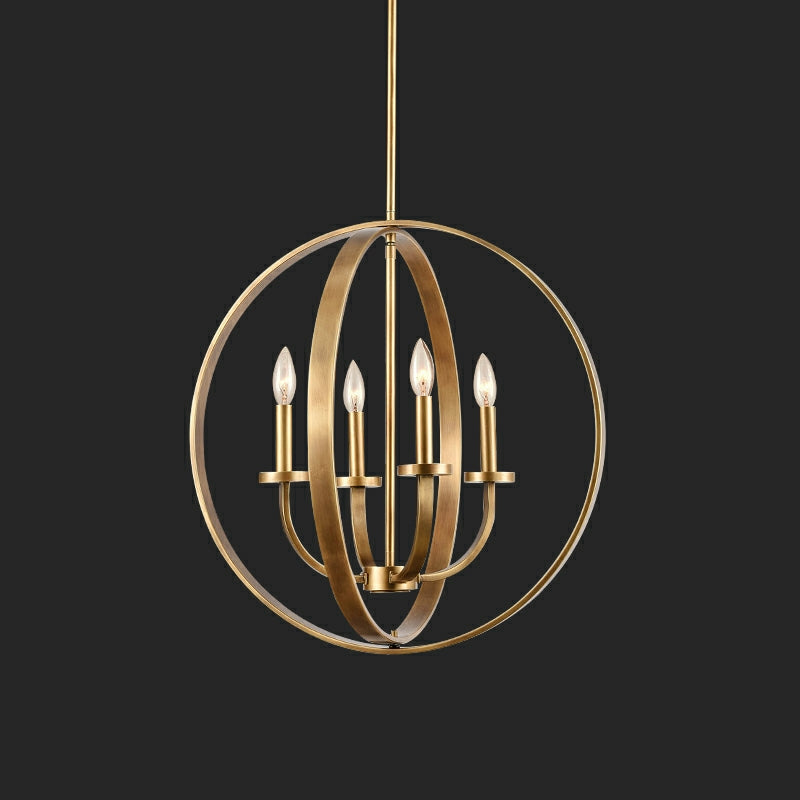 Solid 4-Light Satin Brass 22-Inch Globe Ceiling Lighting Fixture Rustic Candle Shaped Round Chandelier For Living/ Dining Room-MEET LIGHTING