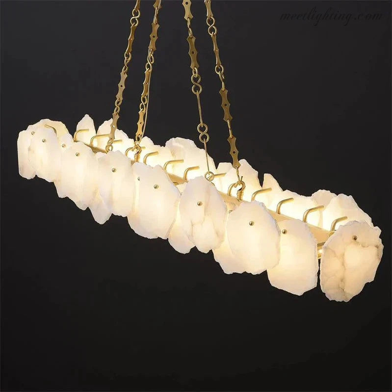 Theseus Alabaster Marble Modern Snowflake Linear Chandelier 47'' 62''-MEET LIGHTING