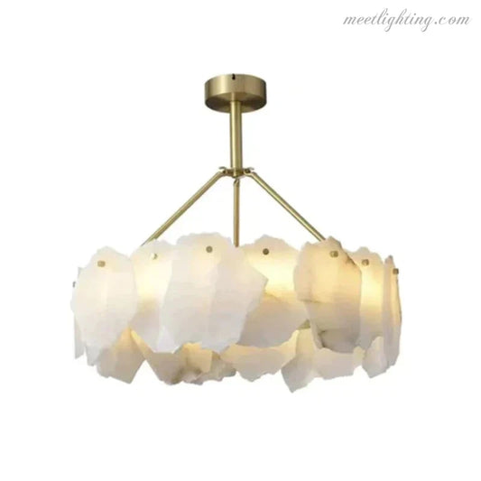Theseus Alabaster Marble Modern Snowflake Round Chandelier-Meet Lighting