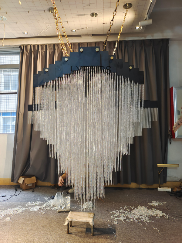 Extra Large Multi-tier Aluminum Tassel Chain Art Chandelier for Villa/Stairs/Foyer/Living Room-MEET LIGHTING