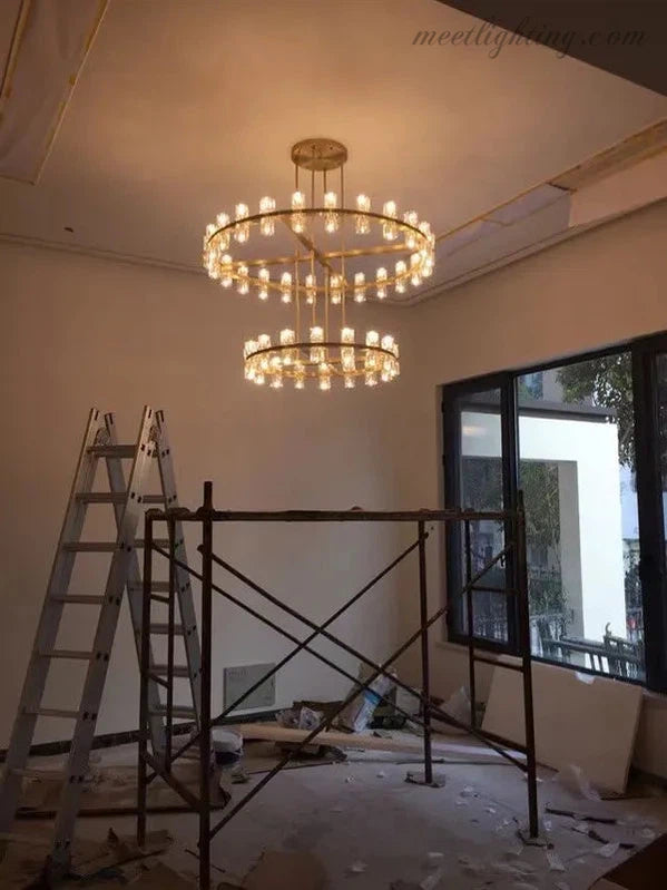 Arcachon Crystal Shade Two-Tier Round Chandelier 60"-MEET LIGHTING