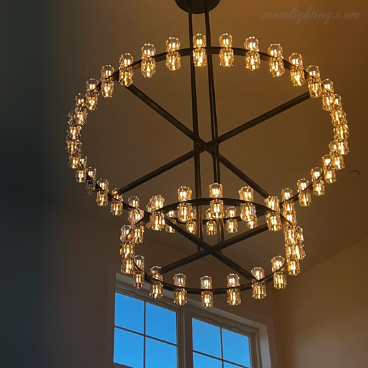 Wineglass Crystal Shade Two-Tier Round Chandelier 60"-Meet Lighting