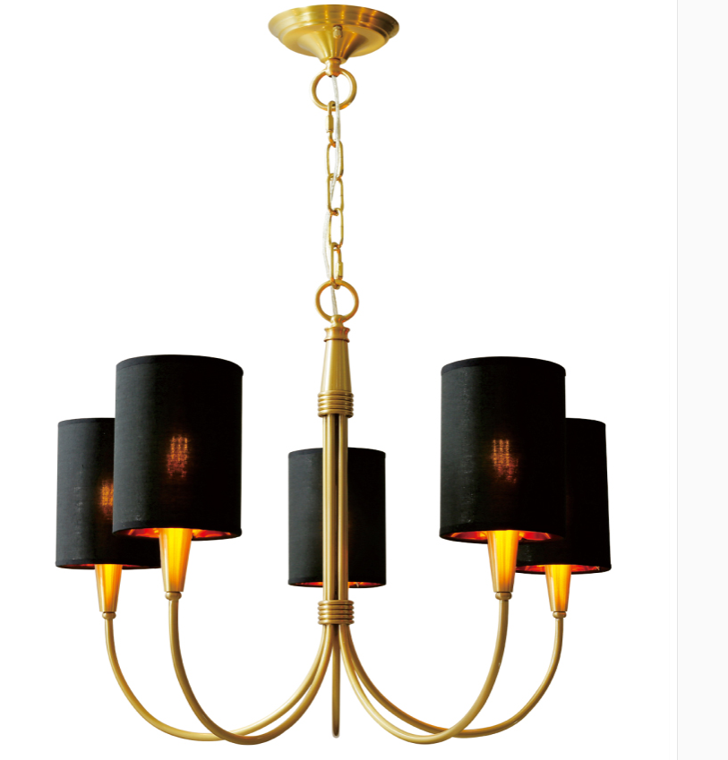 Brass Chandelier|Mid Century Ceiling Fixtures Light|Fabric Shades Adjustable Chain Pendant-MEET LIGHTING