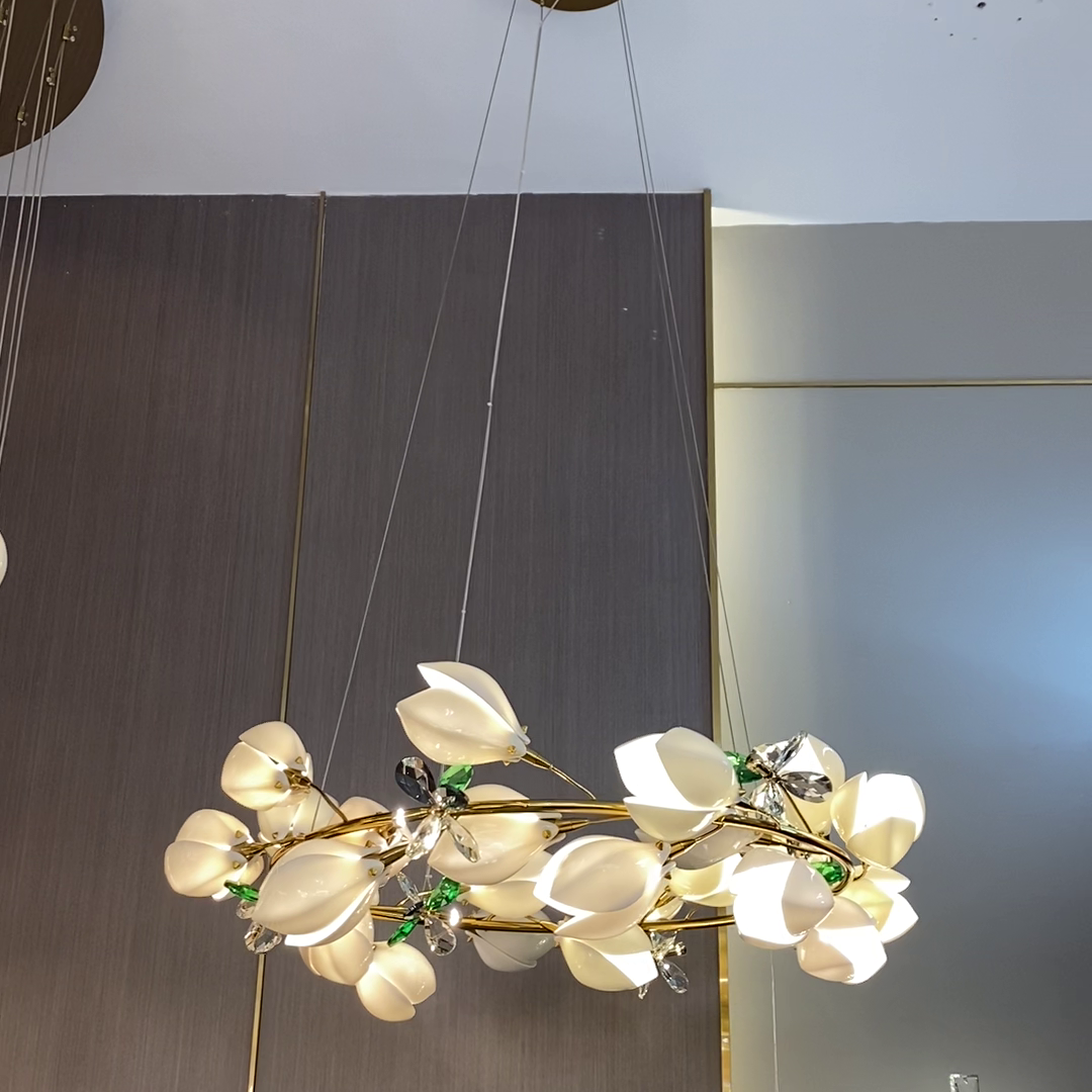 Art Design Creative Ceramic Magnolia Ring/Linear Chandelier for Bedroom/Living Room/Dining Room/Kitchen Island-MEET LIGHTING