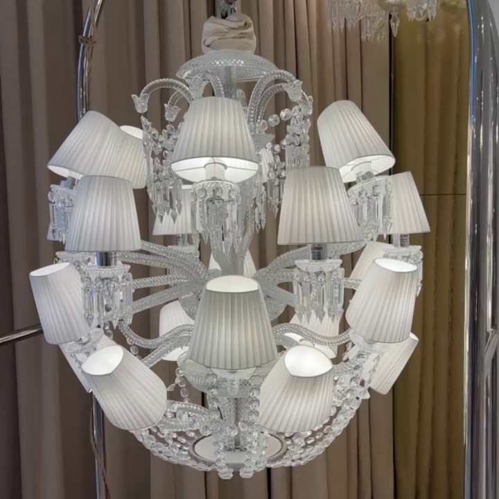 Luxury Globe Crystal Chandelier With Fabric/Crystal Glass Lampshades-MEET LIGHTING