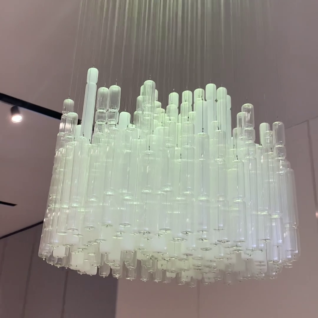 Modern Creative Art Design White&Transparent Tube Chandelier for Staircase/Foyer/Living Room-MEET LIGHTING