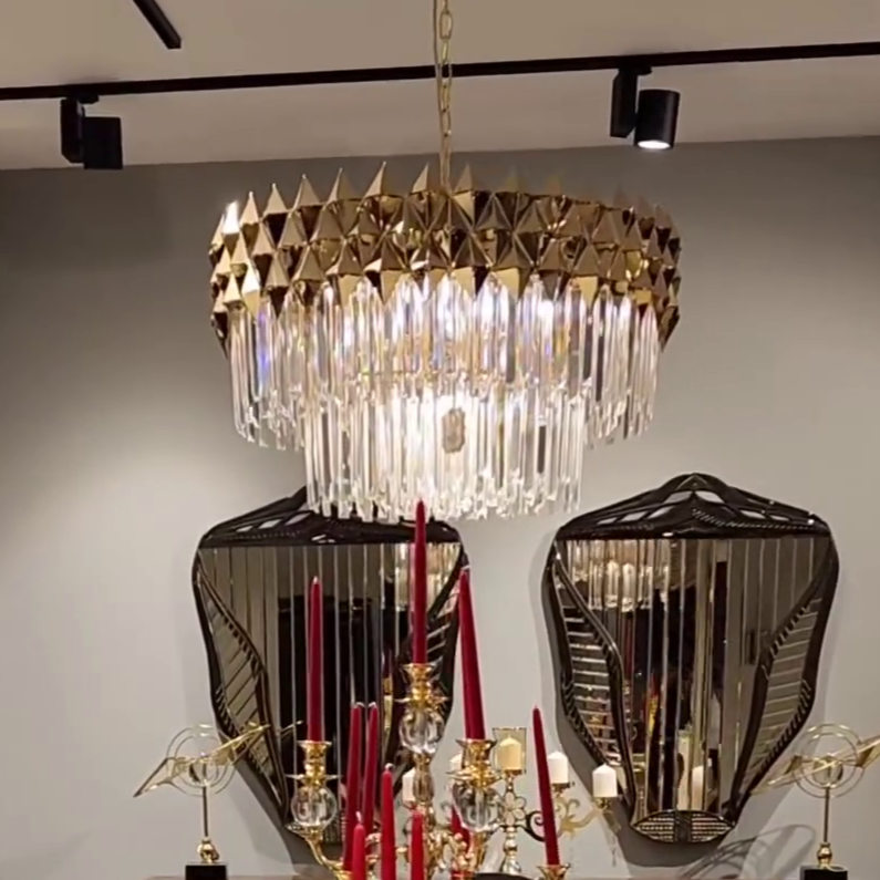 Luxury 1/2-Tier Round/Rectangular Gold Finish Crystal Chandelier for Living Room/Bedroom-MEET LIGHTING