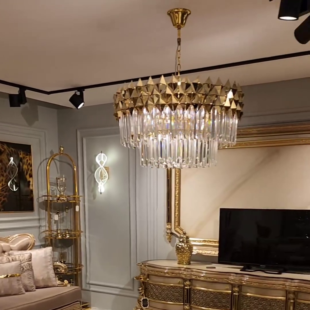 Luxury 1/2-Tier Round/Rectangular Gold Finish Crystal Chandelier for Living Room/Bedroom-MEET LIGHTING