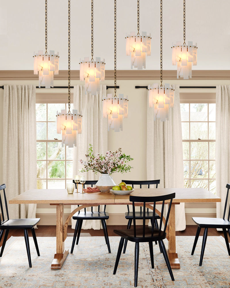 7-light 2-tier Alabaster marble Round Chandelier 13" with adjustable chain 150cm