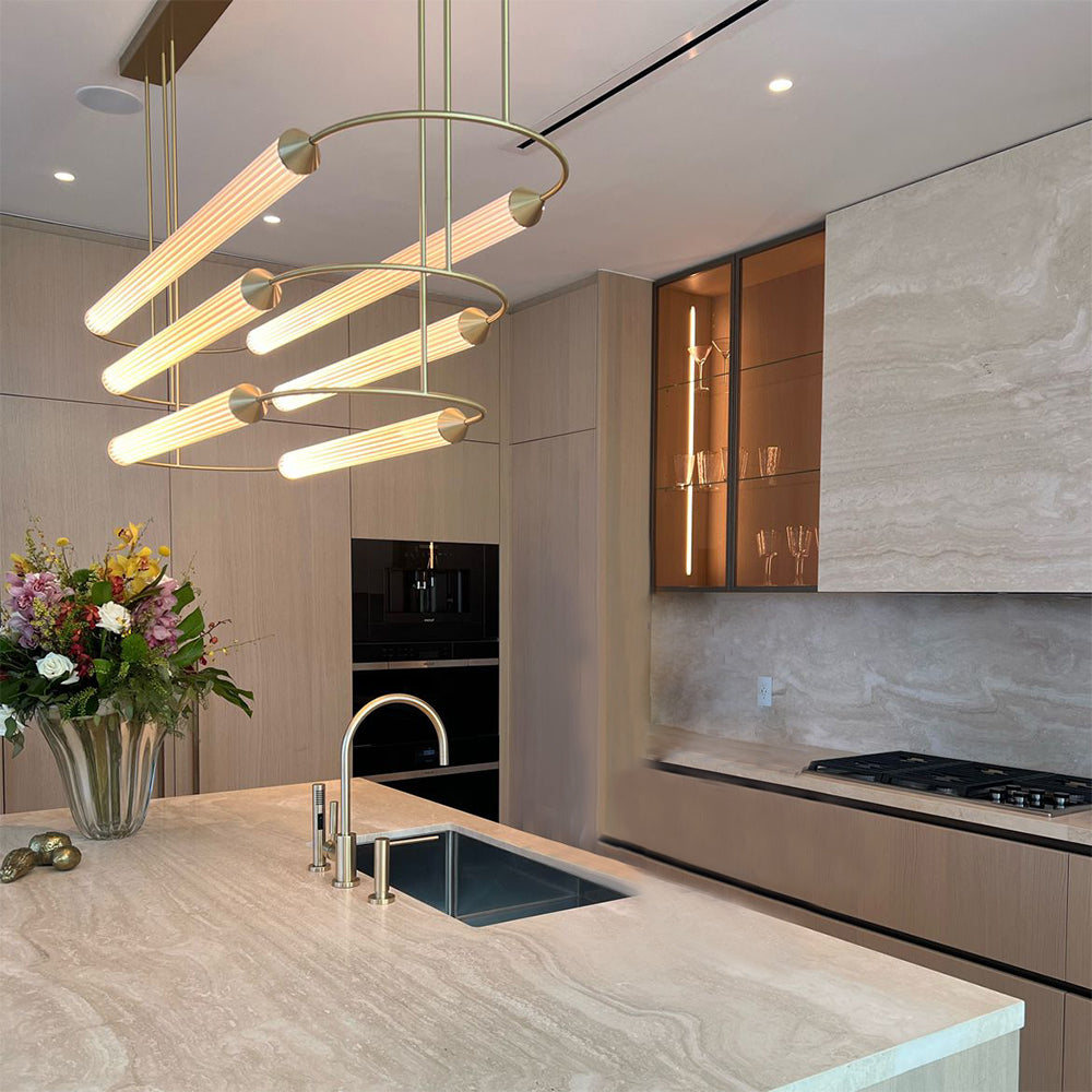 Minimalism Brass Ellipse Horizontal LED Chandelier for Kitchen Island/Dining Room-MEET LIGHTING